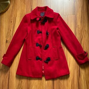 Cherry Red Forever 21 Wool Blend Coat with Black
Toggles